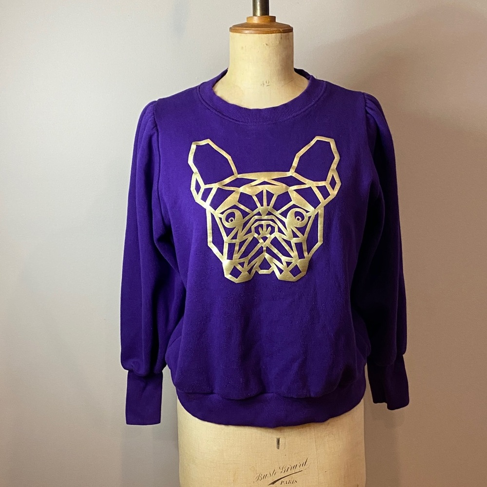 Purple Bulldog Graphic Sweatshirt | Pleated Sleeve Detail | Cozy Fit